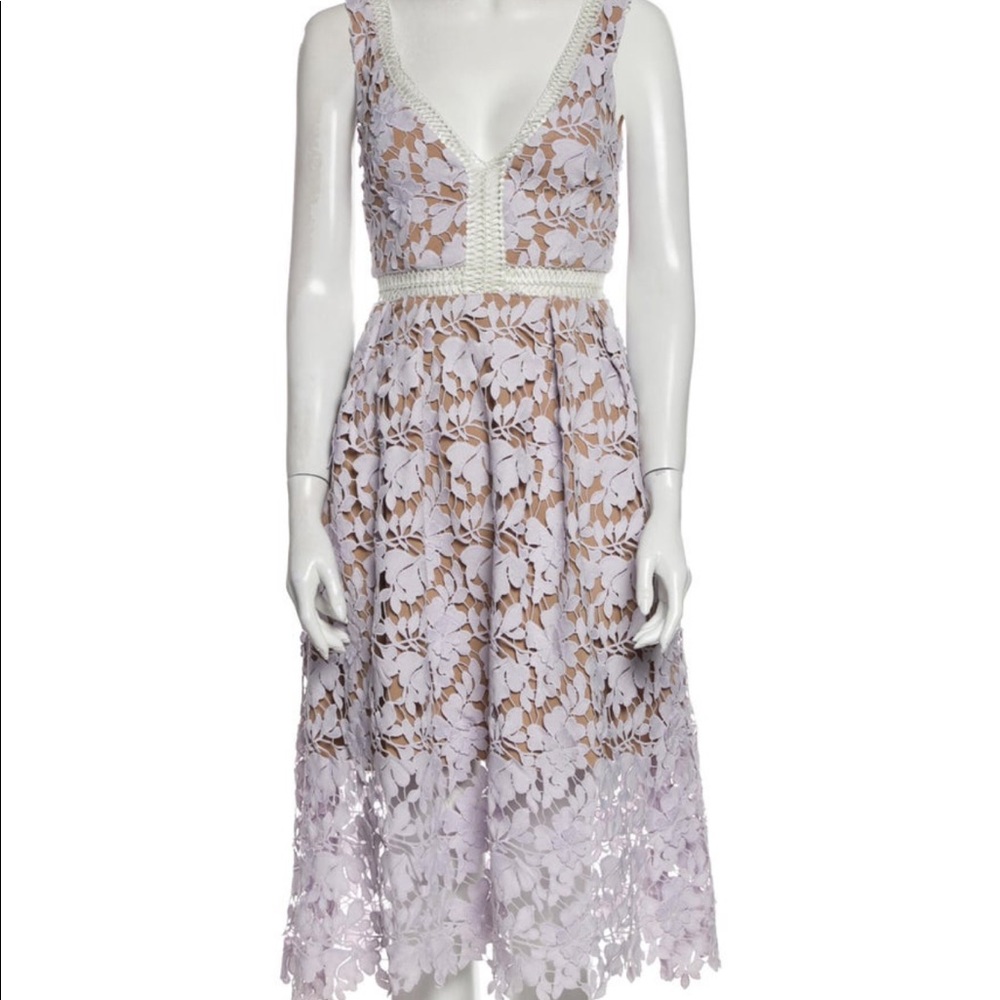 Self-Portrait Floral Guipure Lace Sleeveless Midi Dress Lilac